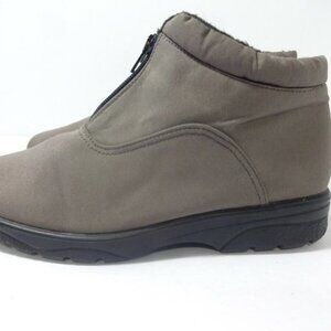 Toe Warmers Womens Size 9M Gray Fully Lined Microfiber Zip Ankle Winter Boots